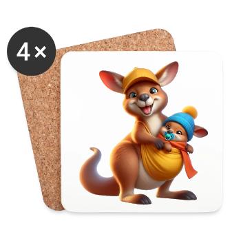 Happy kangaroo with baby - Coasters (set of 4) - white - Front