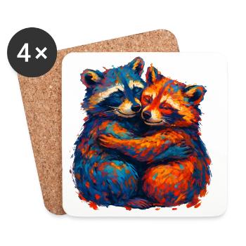 Colorful raccoon hug - Coasters (set of 4) - white - Front