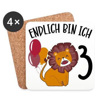 Anniversaire Lion 3 ans Leo Cadeau de fête - Dessous de verre (lot de 4) - blanc - Devant