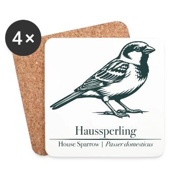 Sperling Silhouette | Ornithology | Drawing - Coasters (set of 4) - white - Front
