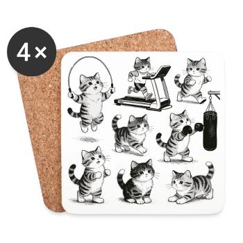 Retro Fitness Cat – Soulevé de terre vintage de salle de sport - Dessous de verre (lot de 4) - blanc - Devant