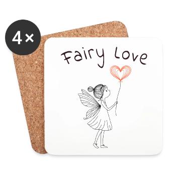 Amour des Fées - Petite Fée avec un Ballon en Cœur - Dessous de verre (lot de 4) - blanc - Devant