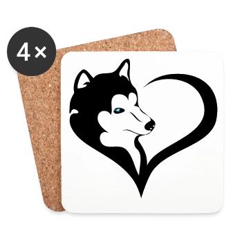 Husky silhouette with blue eye - Coasters (set of 4) - white - Front