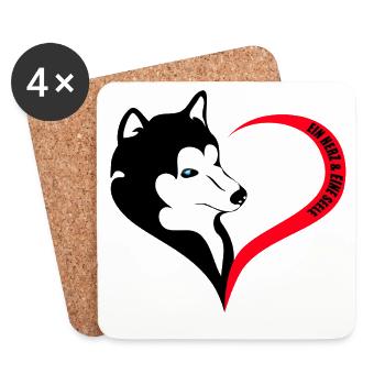 Silhouette de chien avec cœur et âme - Dessous de verre (lot de 4) - blanc - Devant