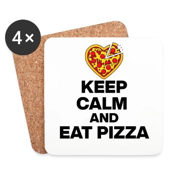 KEEP CALM AND EAT PIZZA, PIZZA JUNKIE GIFT 🍕 - Coasters (set of 4) - white - Front