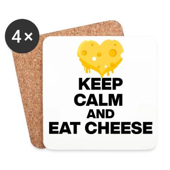 KEEP CALM AND EAT CHEESE, CHEESE JUNKIE GIFT 🧀 - Coasters (set of 4) - white - Front