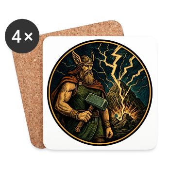 Thor mit Hammer - Untersetzer (4er-Set) - Weiß - Vorne