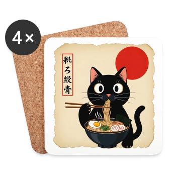 Cat soup with red sun - Coasters (set of 4) - white - Front