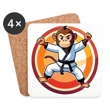 Motif du singe en combinaison de karaté pour enfants entraînés en karaté - Dessous de verre (lot de 4) - blanc - Devant