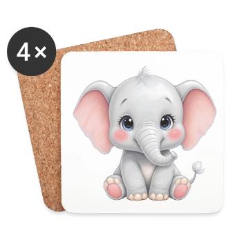 Cuddly baby elephant cartoon - Coasters (set of 4) - white - Front