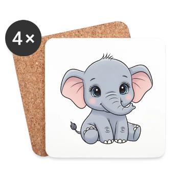 Cuddly baby elephant cartoon - Coasters (set of 4) - white - Front