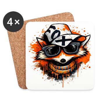 Cool fox with cap and sunglasses - Coasters (set of 4) - white - Front