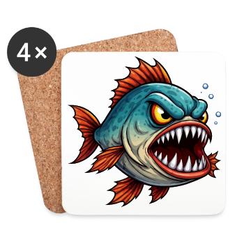 Chasseur en haute mer Piranha - Dessous de verre (lot de 4) - blanc - Devant