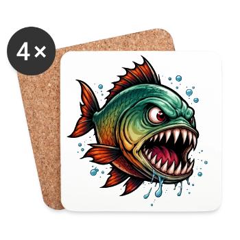 Chasseur en haute mer Piranha - Dessous de verre (lot de 4) - blanc - Devant