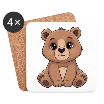 Cuddly Bear Cartoon - Cute Brown - Coasters (set of 4) - white - Front