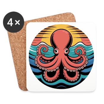 Retro Octopus Sunset Squid Motif - Coasters (set of 4) - white - Front
