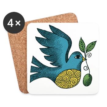 Oiseau azur avec ventre tourbillonnant - Dessous de verre (lot de 4) - blanc - Devant
