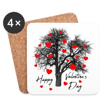 Red Hearts Tree with Hearts Valentine's Day Love - Coasters (set of 4) - white - Front