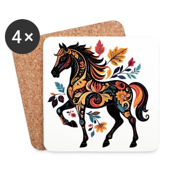 Cheval ornemental aux motifs de feuilles - Dessous de verre (lot de 4) - blanc - Devant