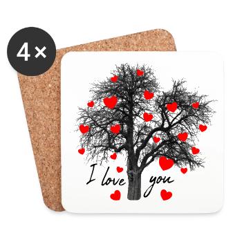 rote Herzen mit Baum I love you  - Untersetzer (4er-Set) - Weiß - Vorne