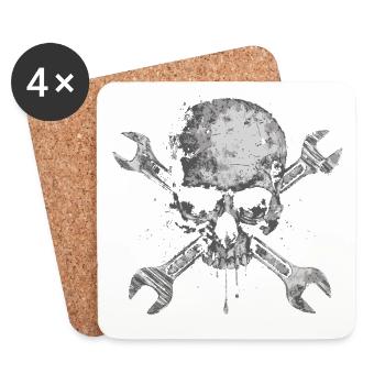 Grunge Schädel mit Werkzeugen - Untersetzer (4er-Set) - Weiß - Vorne