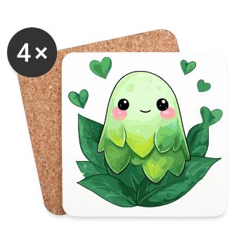 Small leaf creature in shades of green - Coasters (set of 4) - white - Front