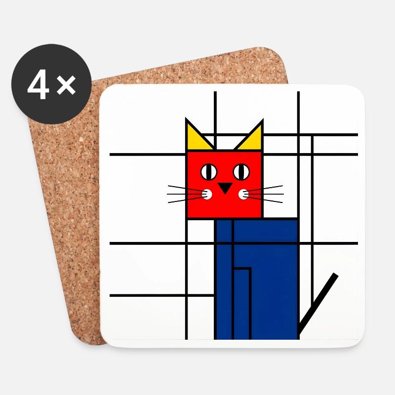 Abstrakte Katze Kunst - Geometrisches Mondrian  - Untersetzer (4er-Set) - Weiß