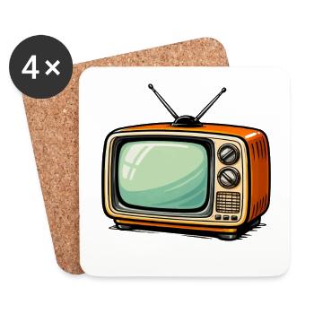 Dessin animé télévisé rétro TV - Dessous de verre (lot de 4) - blanc - Devant