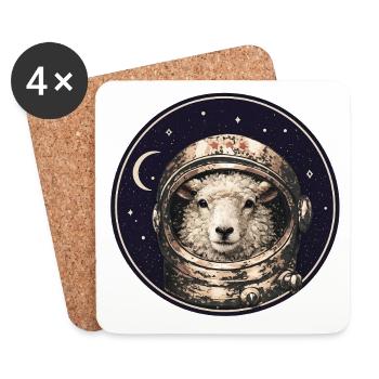 Moutons astronautes en orbite - Dessous de verre (lot de 4) - blanc - Devant