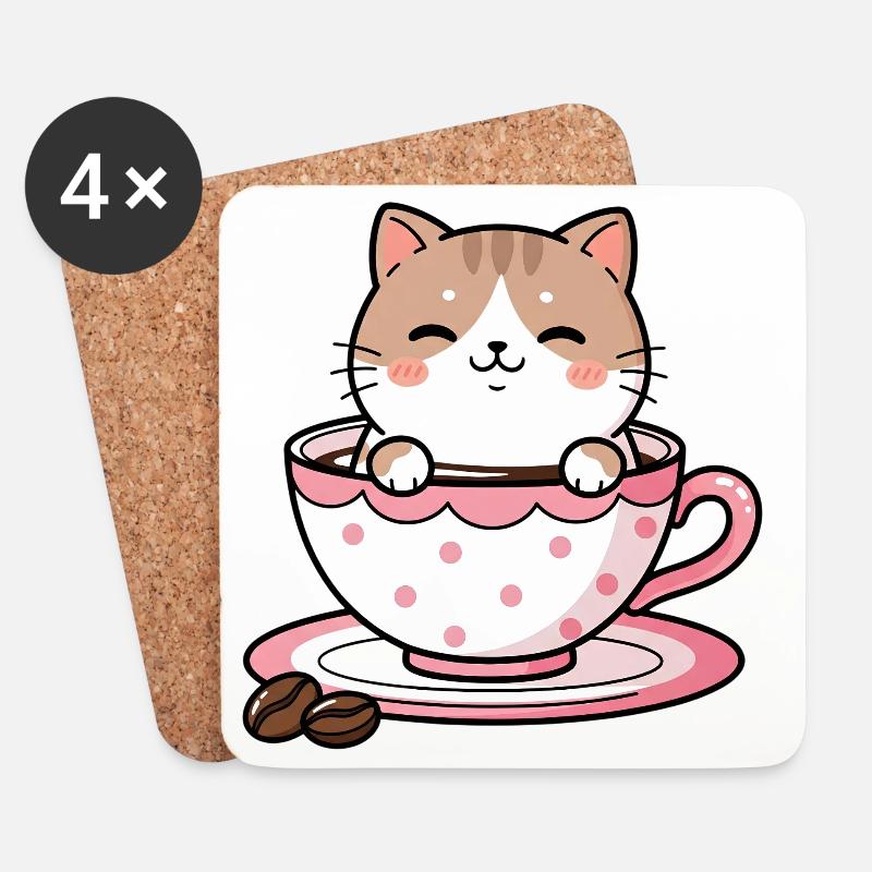Gemütliche Katze in rosa Teetasse - Untersetzer (4er-Set) - Weiß