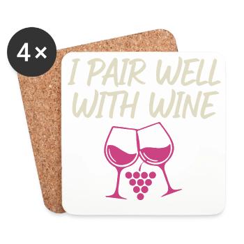 Je m’accorde bien avec le motif du vin – verre à vin - Dessous de verre (lot de 4) - blanc - Devant