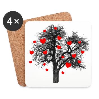 Red Hearts Tree with Hearts - Coasters (set of 4) - white - Front