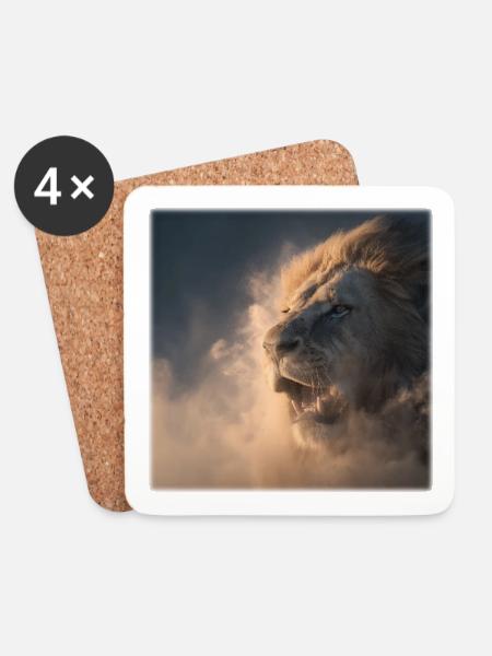 Lion from the Clouds – Royal Strength - Coasters (set of 4) - white