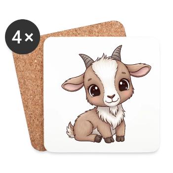 Cute baby goat cartoon - Coasters (set of 4) - white - Front