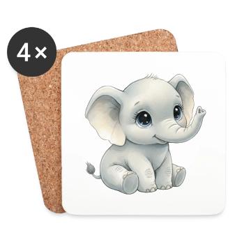 Kleiner Elefant im Aquarellstil - Untersetzer (4er-Set) - Weiß - Vorne