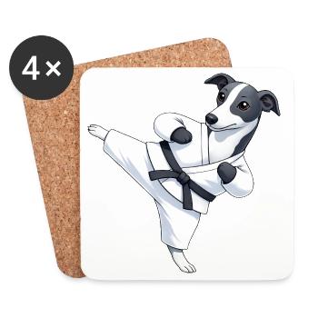 Cute Greyhound Karate Cartoon Martial Arts - Coasters (set of 4) - white - Front