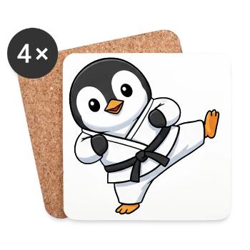 Cute Penguin Karate Martial Artist Cartoon Chibi - Coasters (set of 4) - white - Front