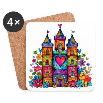 Regenbogenherz Schloss - Untersetzer (4er-Set) - Weiß - Vorne