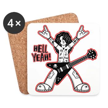 Hell Yeah Cartoon Rock Guitarist - Dessous de verre (lot de 4) - blanc - Devant