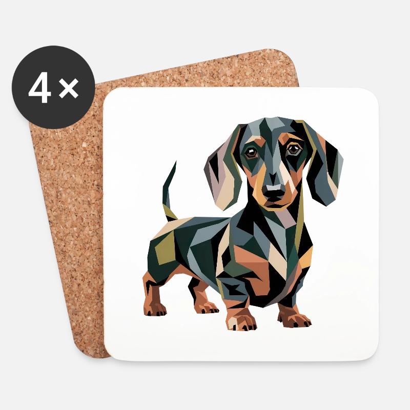 Geometrischer Dackelhund - Untersetzer (4er-Set) - Weiß