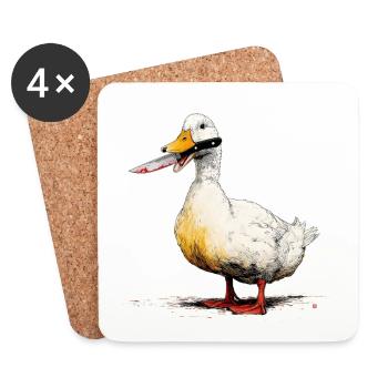Canard avec un couteau dans le bec - Dessous de verre (lot de 4) - blanc - Devant