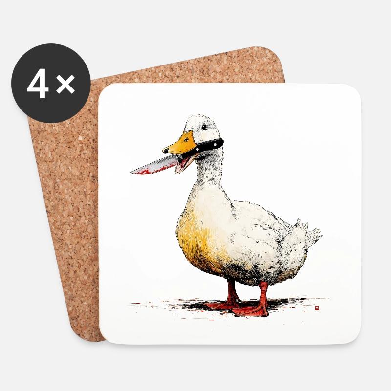 Duck with knife in its beak - Coasters (set of 4) - white