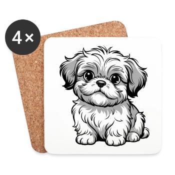 Chiot Poillet Cartoon Gris - Dessous de verre (lot de 4) - blanc - Devant