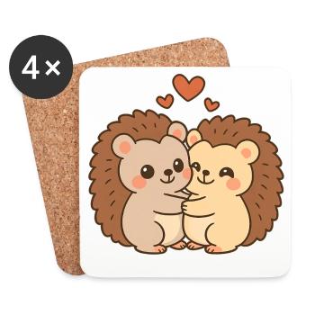 Valentinstag Herz Igel Paar - Untersetzer (4er-Set) - Weiß - Vorne