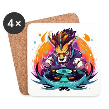 Wolf DJ Neon Fire - Coasters (set of 4) - white - Front
