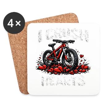  Valentines Day I Crush Hearts Bicycle Mountain - Coasters (set of 4) - white - Front