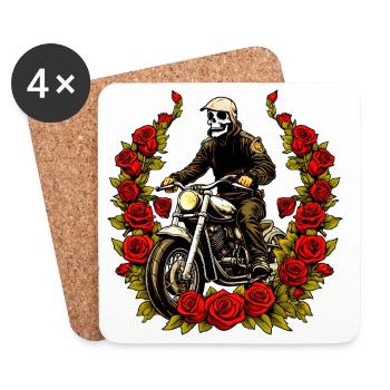 Motorcycle Skeleton Roses - Coasters (set of 4) - white - Front