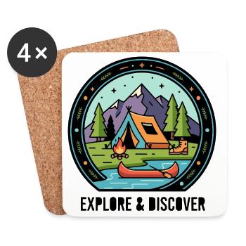 Camping am See Natur Wildnis Abenteuer Zelten Logo - Untersetzer (4er-Set) - Weiß - Vorne