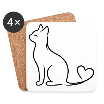 Elegant Cat with Heart Tail | Minimal Love Line Ar - Untersetzer (4er-Set) - Weiß - Vorne