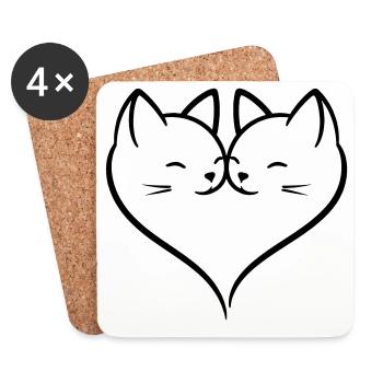 Cat Heart Love Line Art | Cute Romantic Cats Duo - Untersetzer (4er-Set) - Weiß - Vorne